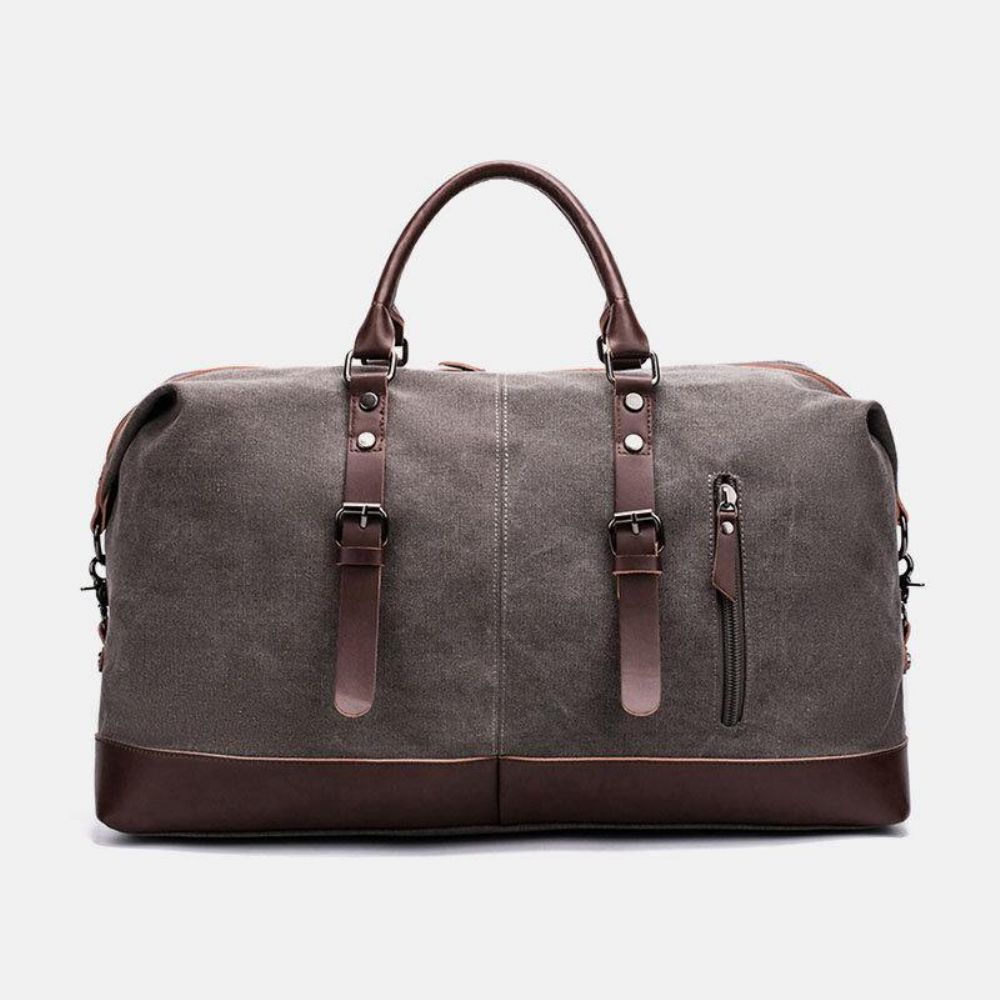 Mannen Canvas Pu Leer Grote Capaciteit Multi-Pocket Handtas Schoudertas Reistas Plunjezak Crossbody Tas