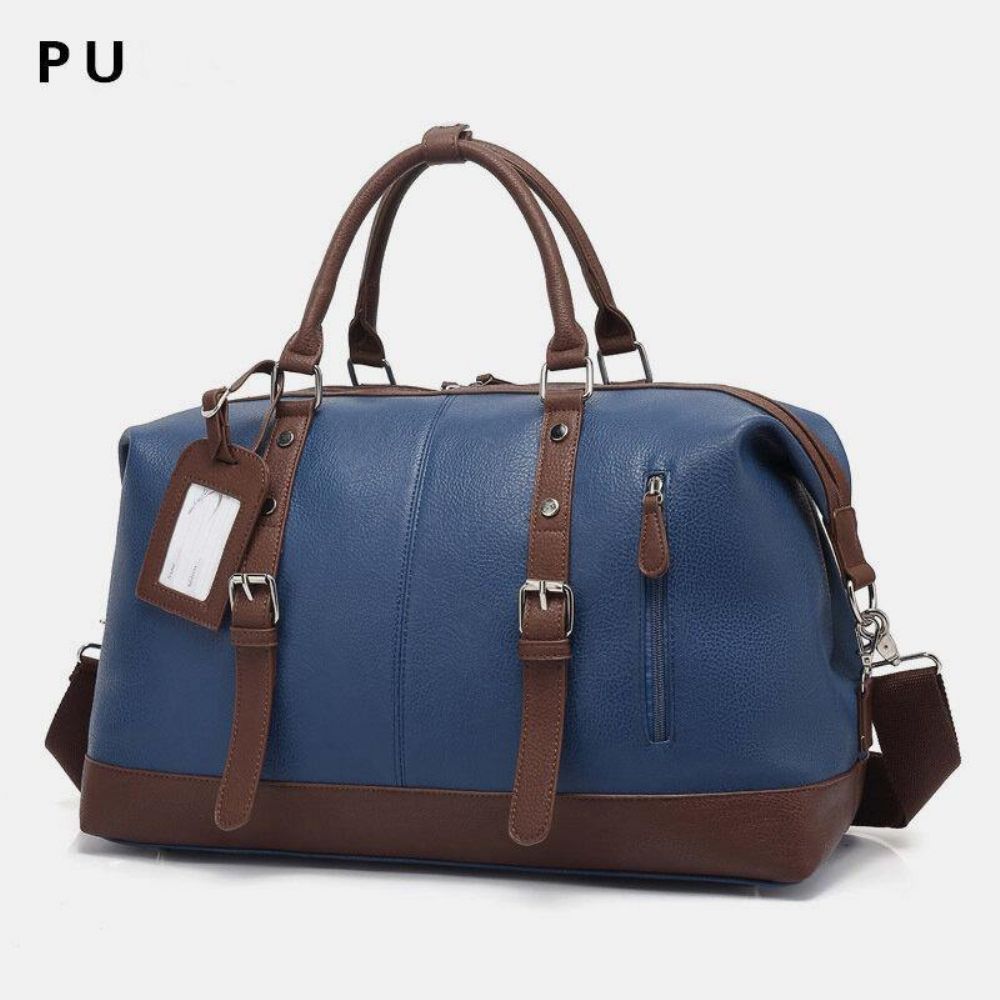 Mannen Canvas Pu Leer Grote Capaciteit Multi-Pocket Handtas Schoudertas Reistas Plunjezak Crossbody Tas