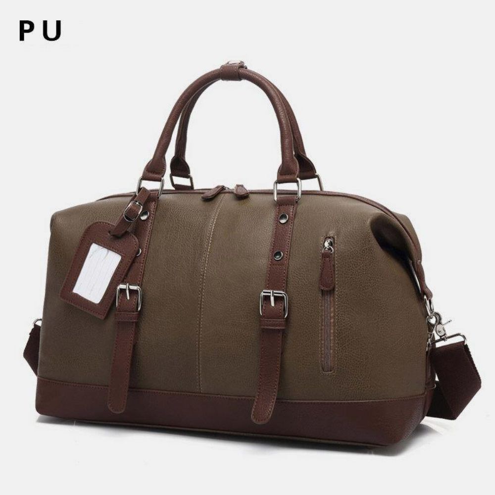 Mannen Canvas Pu Leer Grote Capaciteit Multi-Pocket Handtas Schoudertas Reistas Plunjezak Crossbody Tas