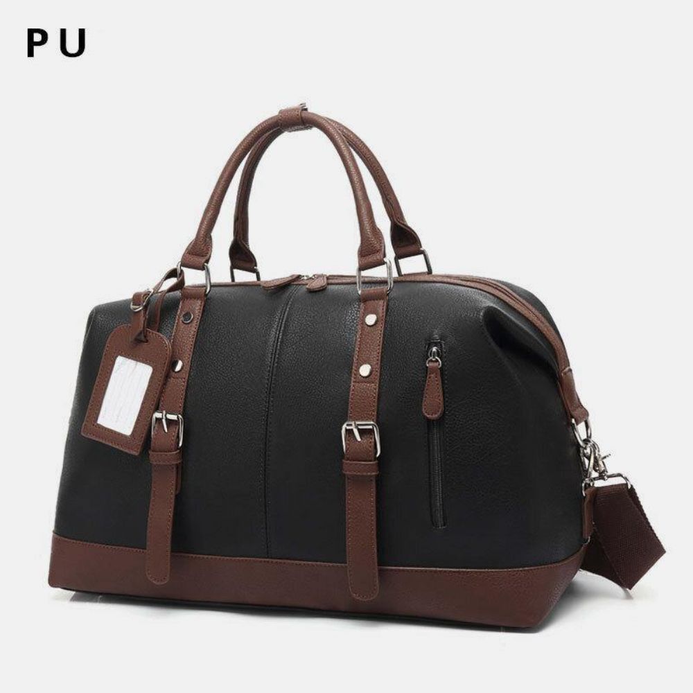 Mannen Canvas Pu Leer Grote Capaciteit Multi-Pocket Handtas Schoudertas Reistas Plunjezak Crossbody Tas