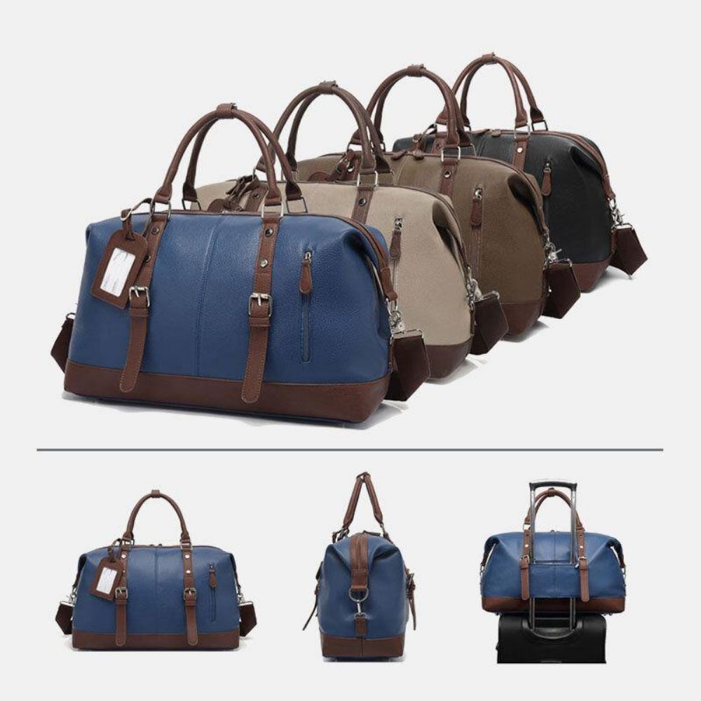 Mannen Canvas Pu Leer Grote Capaciteit Multi-Pocket Handtas Schoudertas Reistas Plunjezak Crossbody Tas