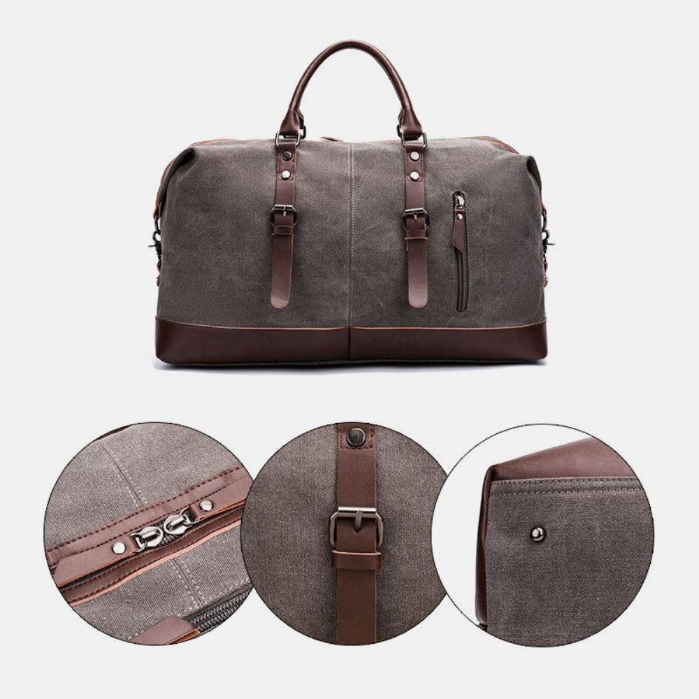 Mannen Canvas Pu Leer Grote Capaciteit Multi-Pocket Handtas Schoudertas Reistas Plunjezak Crossbody Tas