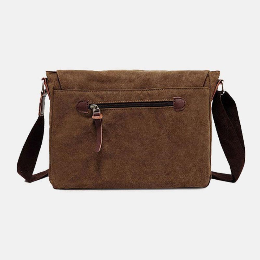 Mannen Echt Leer Canvas Retro Travel Outdoor Multi-Pocket Draagtas Crossbody Tas