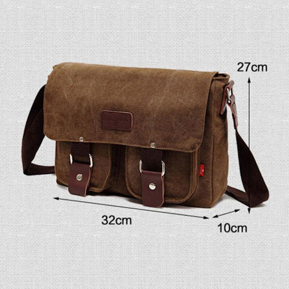 Mannen Echt Leer Canvas Retro Travel Outdoor Multi-Pocket Draagtas Crossbody Tas