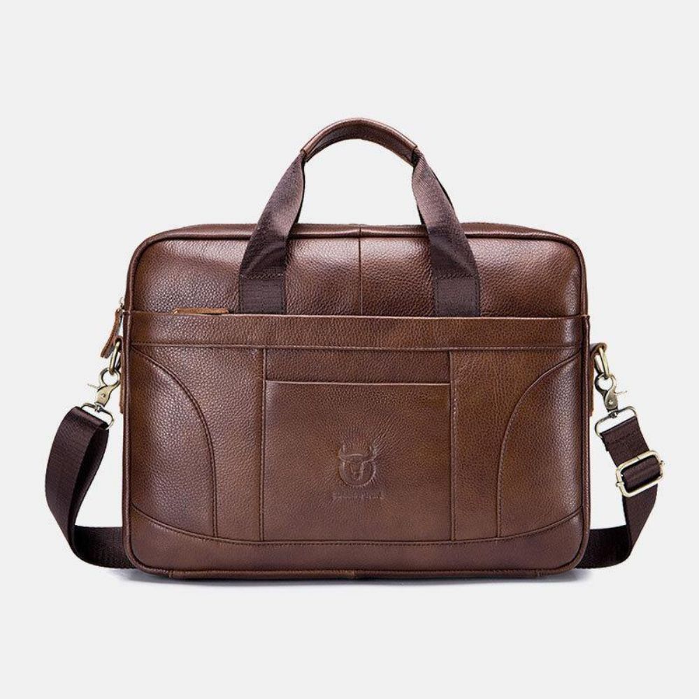 Mannen Echt Leer Grote Capaciteit 14 Inch Multifunctionele Aktetas Laptop Messenger Bag Crossbody Tassen Handtas