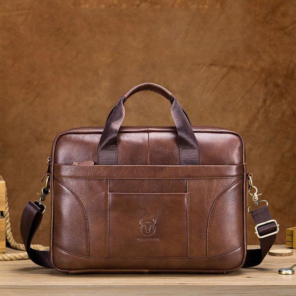 Mannen Echt Leer Grote Capaciteit 14 Inch Multifunctionele Aktetas Laptop Messenger Bag Crossbody Tassen Handtas