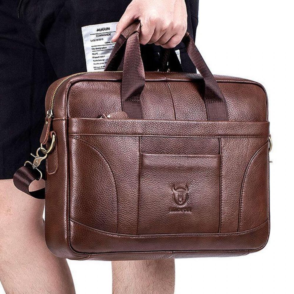 Mannen Echt Leer Grote Capaciteit 14 Inch Multifunctionele Aktetas Laptop Messenger Bag Crossbody Tassen Handtas