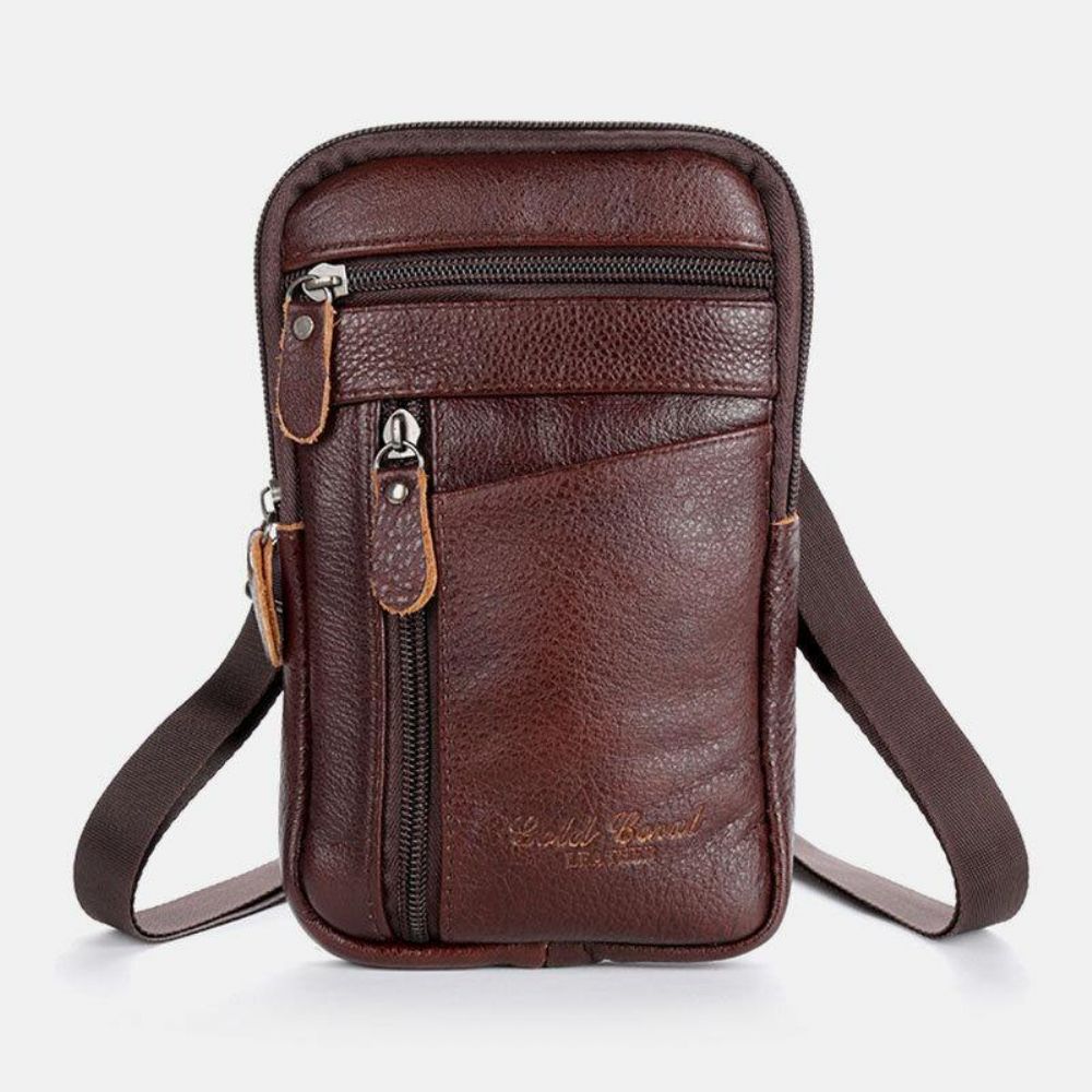 Mannen Echt Leer Grote Capaciteit Vintage 6.5 Inch Telefoon Tas Heuptas Crossbody Tas Schoudertas