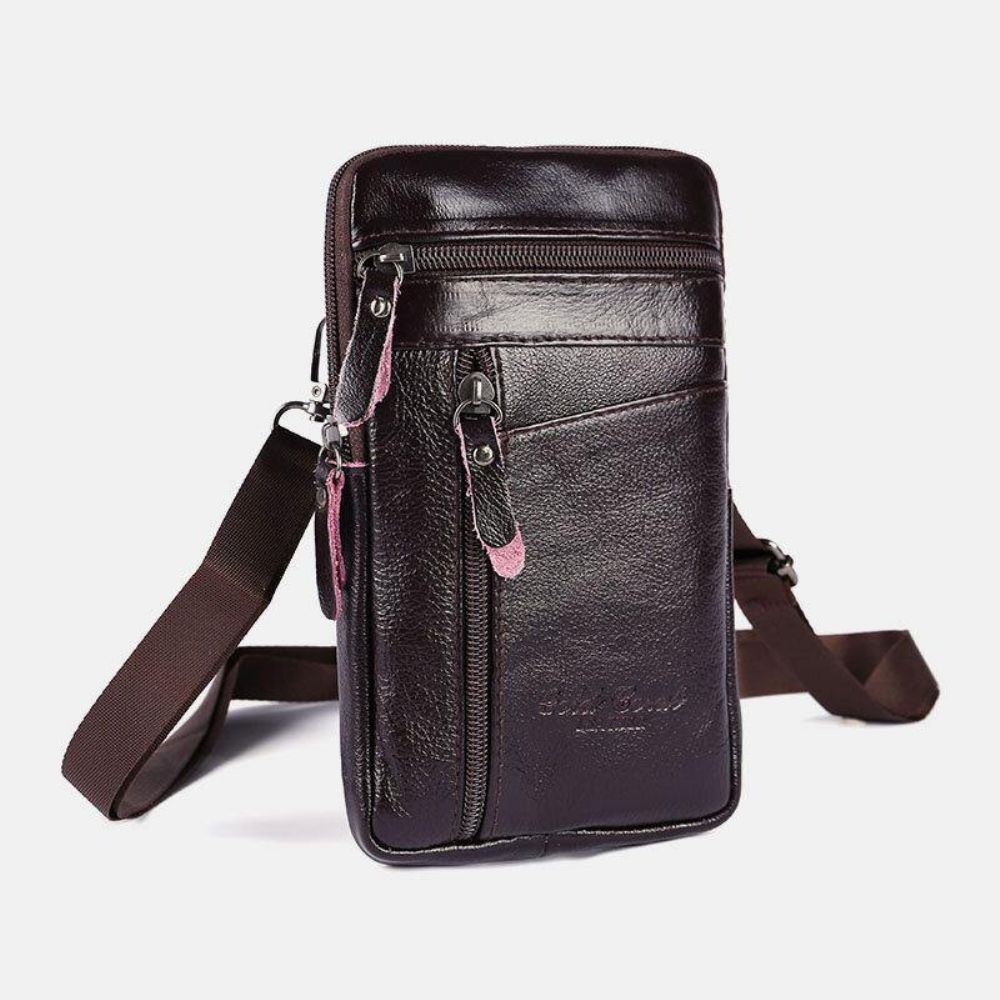 Mannen Echt Leer Grote Capaciteit Vintage 6.5 Inch Telefoon Tas Heuptas Crossbody Tas Schoudertas