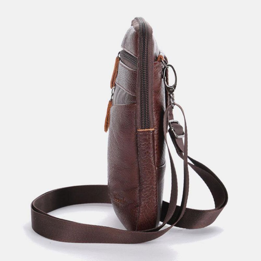 Mannen Echt Leer Grote Capaciteit Vintage 6.5 Inch Telefoon Tas Heuptas Crossbody Tas Schoudertas