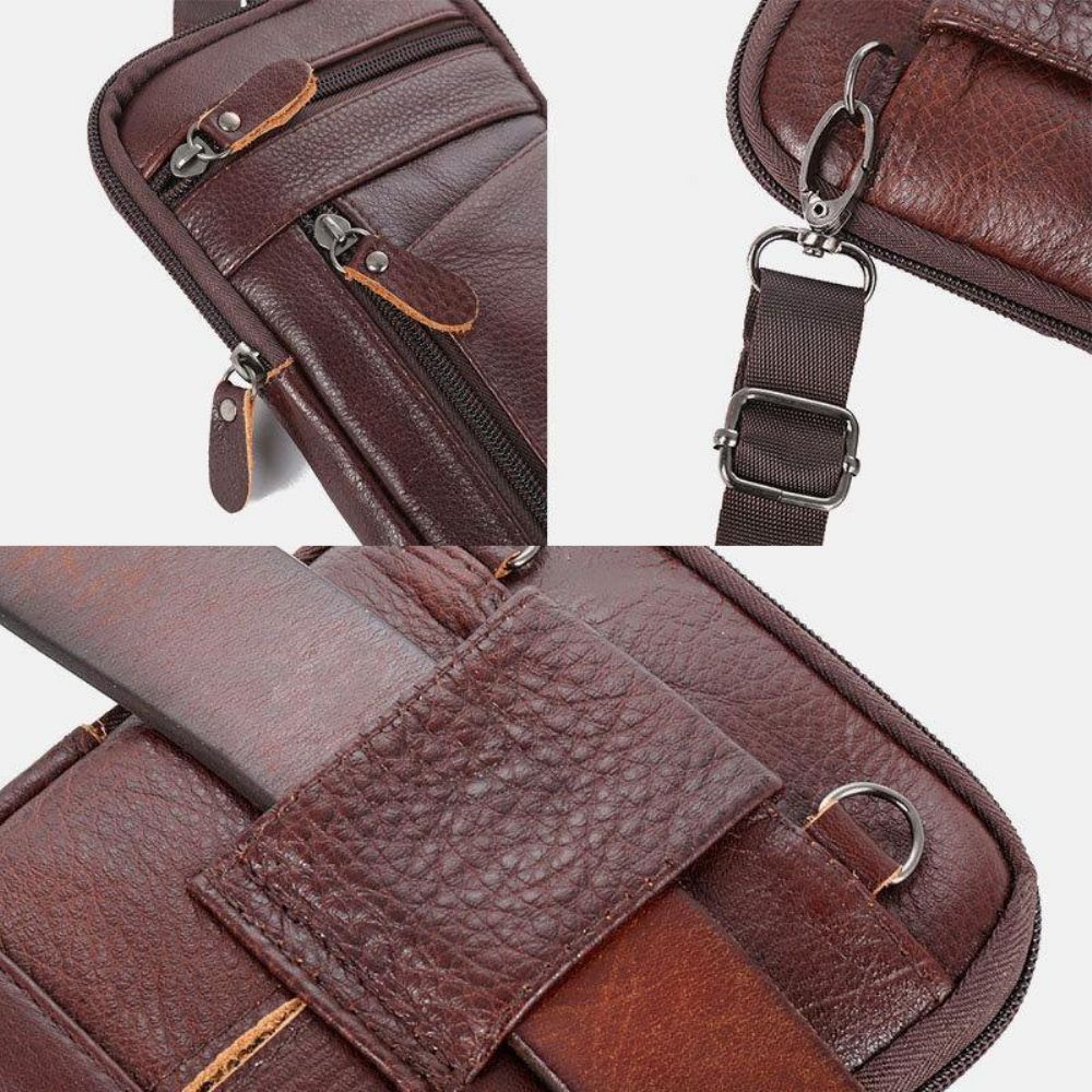 Mannen Echt Leer Grote Capaciteit Vintage 6.5 Inch Telefoon Tas Heuptas Crossbody Tas Schoudertas