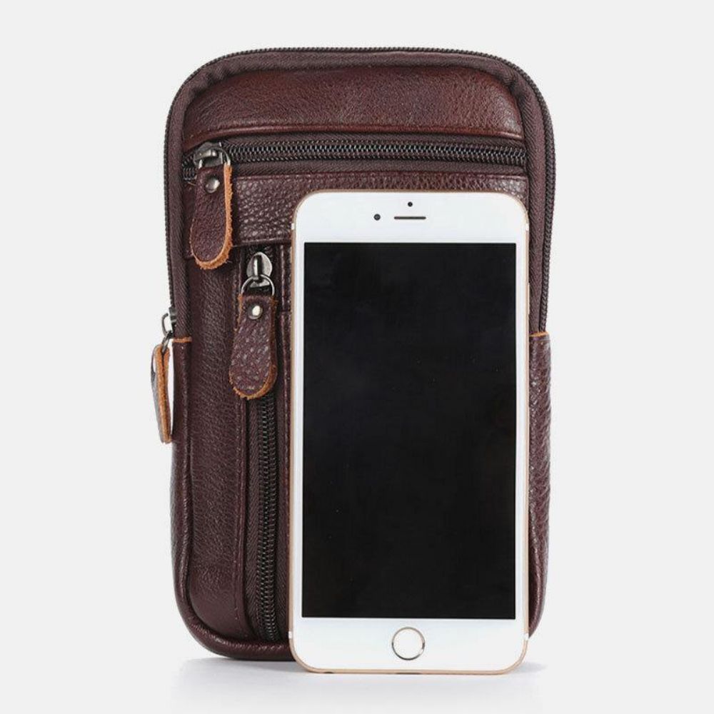 Mannen Echt Leer Grote Capaciteit Vintage 6.5 Inch Telefoon Tas Heuptas Crossbody Tas Schoudertas