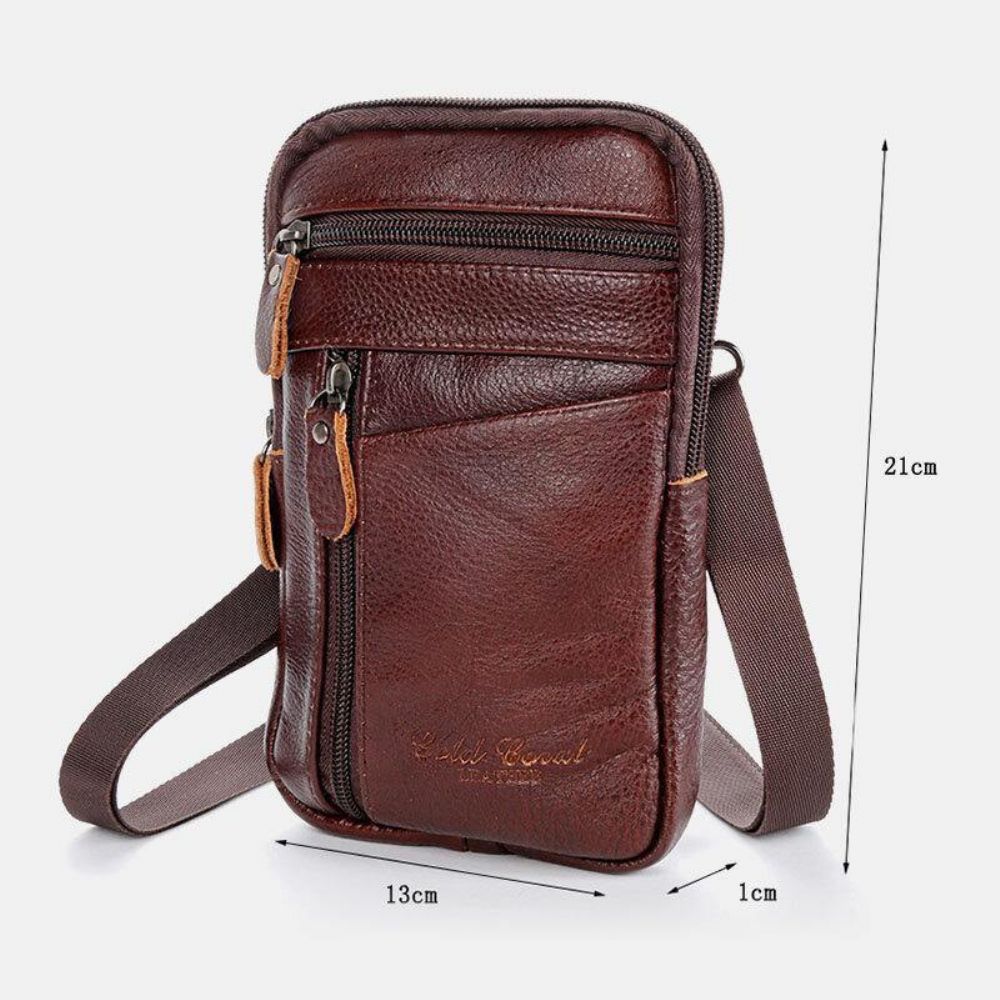 Mannen Echt Leer Grote Capaciteit Vintage 6.5 Inch Telefoon Tas Heuptas Crossbody Tas Schoudertas