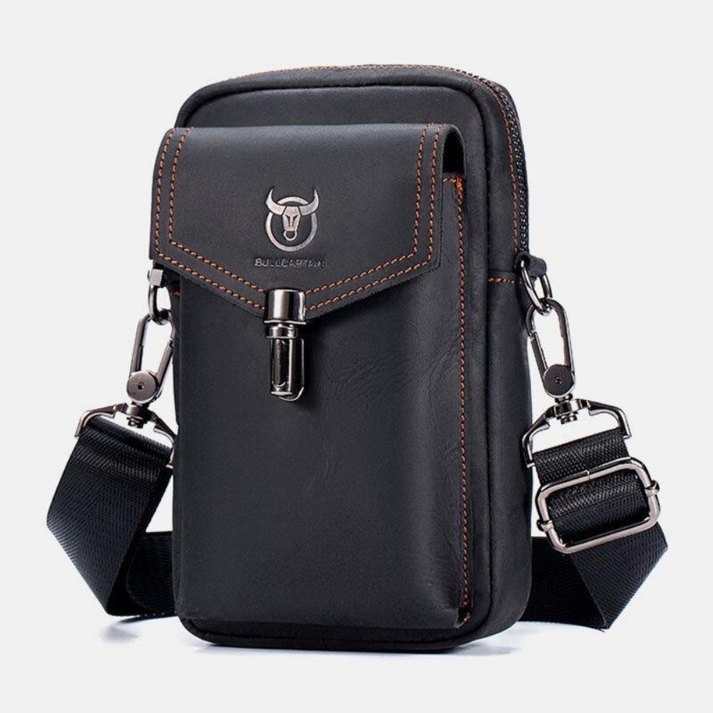 Mannen Echt Leer Grote Capaciteit Vintage 6.5 Inch Telefoon Tas Heuptas Schoudertas Crossbody Tas