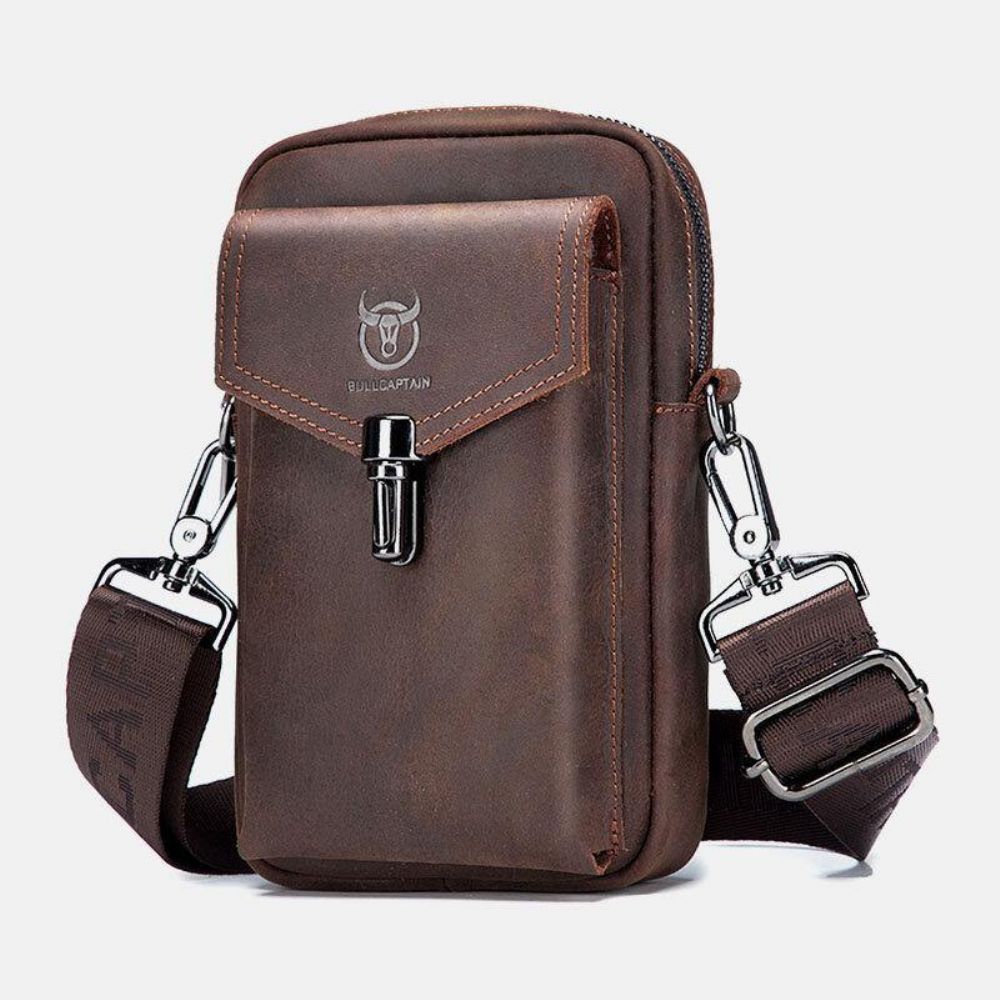 Mannen Echt Leer Grote Capaciteit Vintage 6.5 Inch Telefoon Tas Heuptas Schoudertas Crossbody Tas