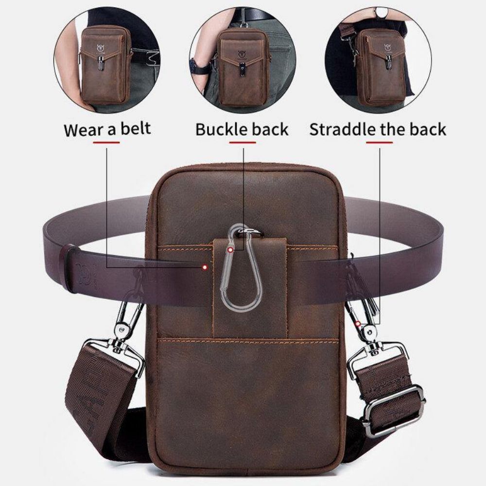 Mannen Echt Leer Grote Capaciteit Vintage 6.5 Inch Telefoon Tas Heuptas Schoudertas Crossbody Tas