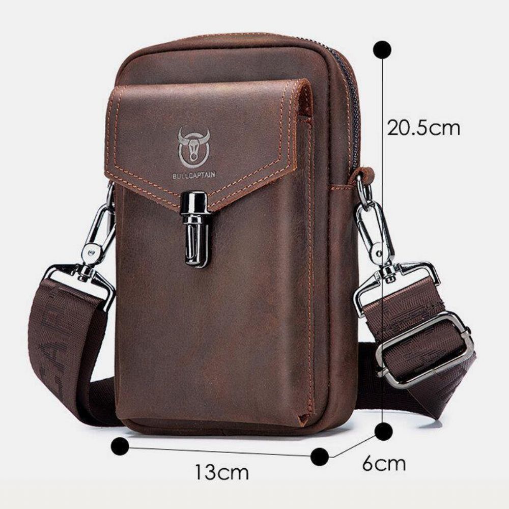 Mannen Echt Leer Grote Capaciteit Vintage 6.5 Inch Telefoon Tas Heuptas Schoudertas Crossbody Tas