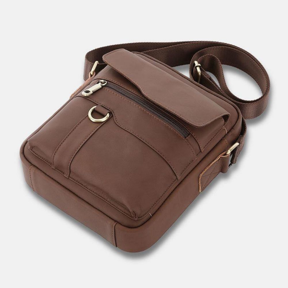 Mannen Echt Leer Grote Capaciteit Vintage Casual 6.5 Inch Telefoon Tas Crossbody Tas Schoudertas Messenger Aktetas