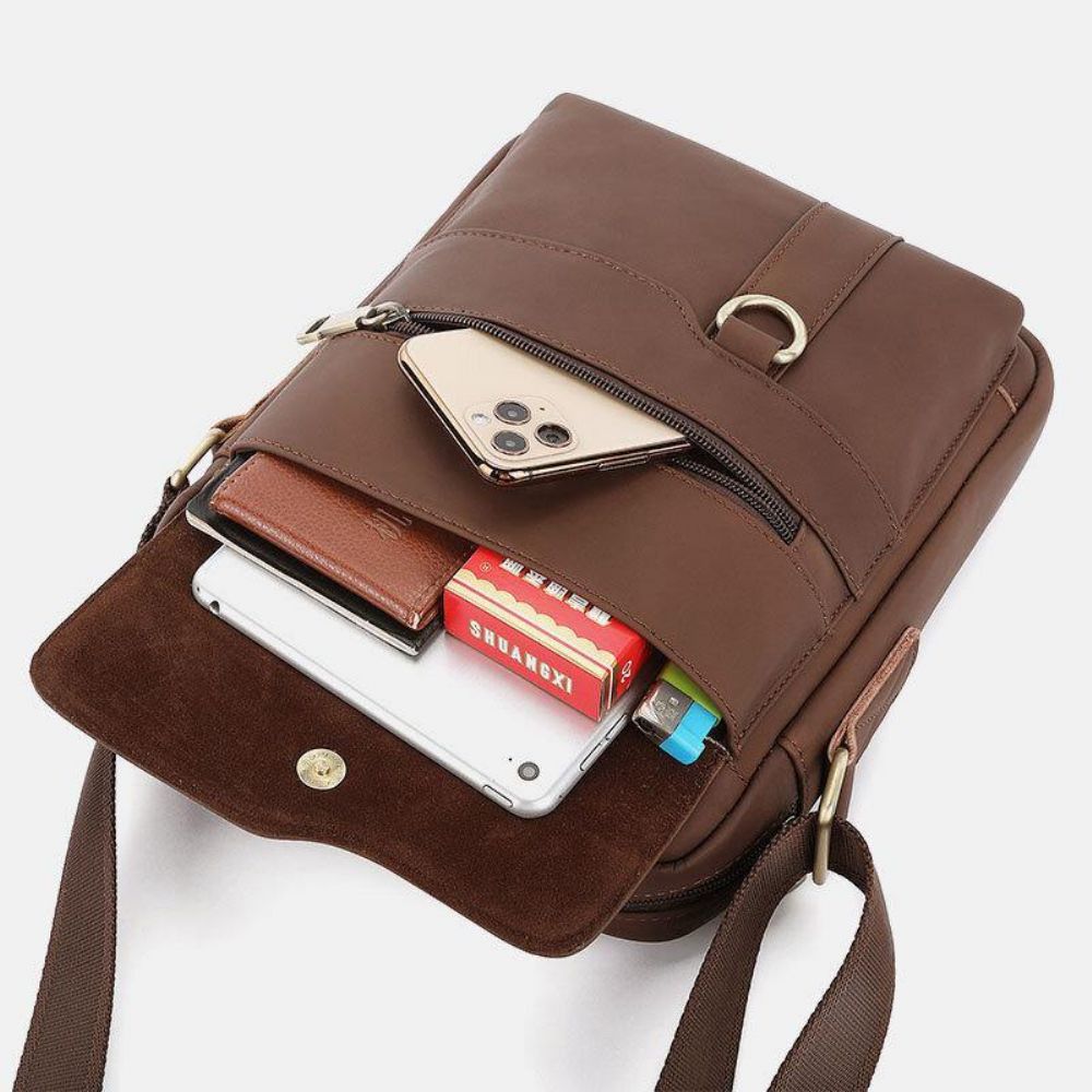 Mannen Echt Leer Grote Capaciteit Vintage Casual 6.5 Inch Telefoon Tas Crossbody Tas Schoudertas Messenger Aktetas