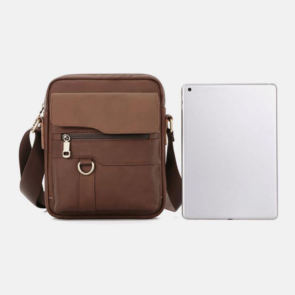 Mannen Echt Leer Grote Capaciteit Vintage Casual 6.5 Inch Telefoon Tas Crossbody Tas Schoudertas Messenger Aktetas