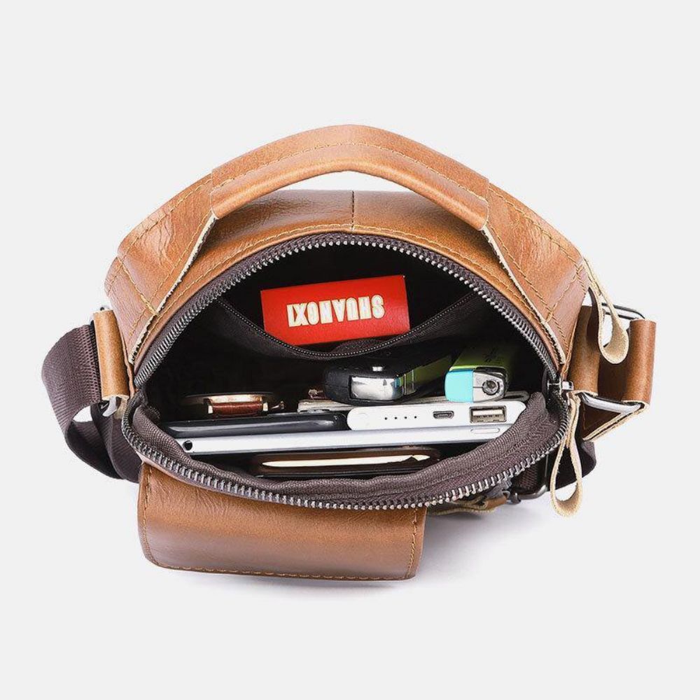 Mannen Echt Leer Multi-Pocket Hoofdtelefoon Gat Vintage 6.5 Inch Telefoon Tas Crossbody Schoudertas Messenger Aktetas