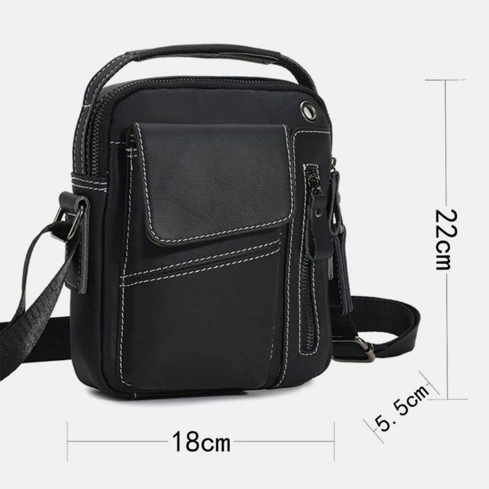 Mannen Echt Leer Multi-Pocket Hoofdtelefoon Gat Vintage 6.5 Inch Telefoon Tas Crossbody Schoudertas Messenger Aktetas