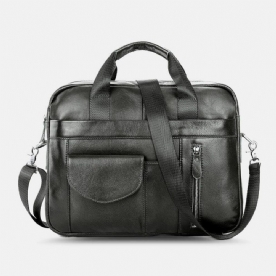 Mannen Echt Leer Multi-Pocket Vintage 14 Inch Laptoptas Aktetassen Crossbody Schoudertas Handtas