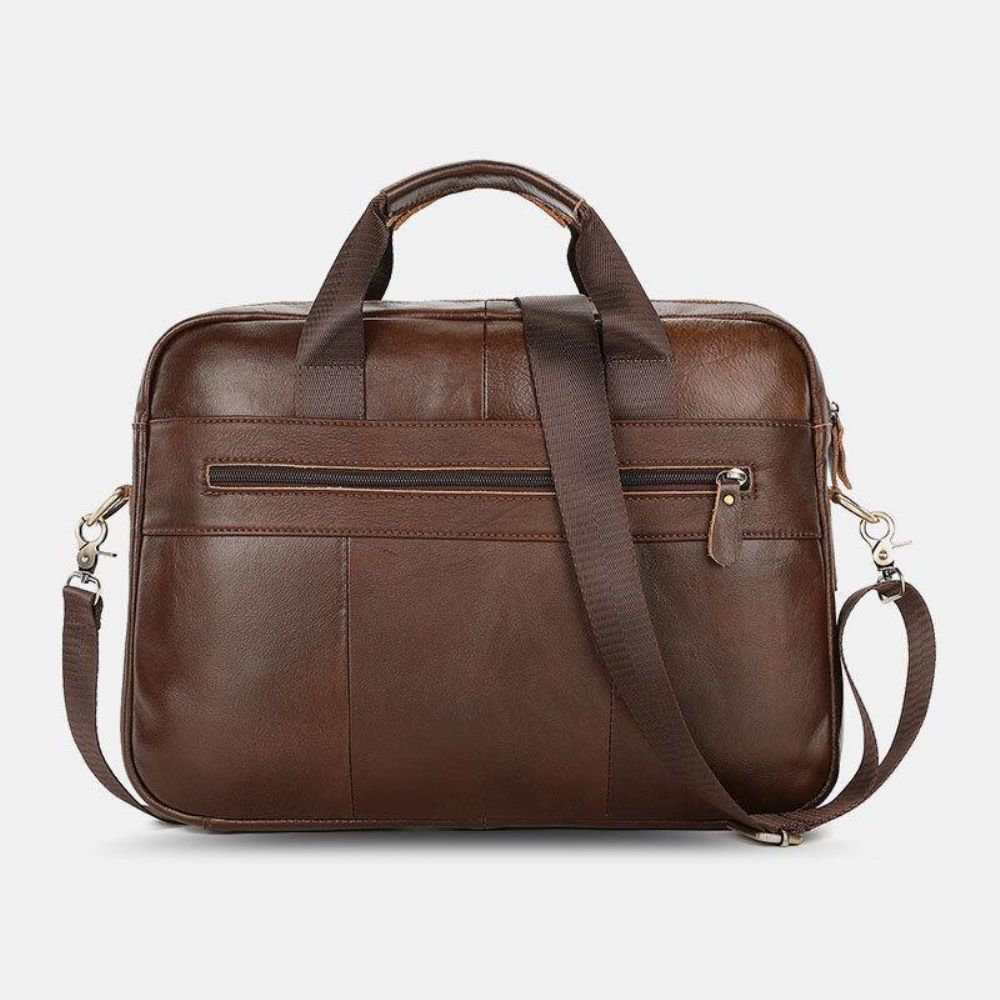 Mannen Echt Leer Multi-Pocket Vintage 14 Inch Laptoptas Aktetassen Crossbody Schoudertas Handtas