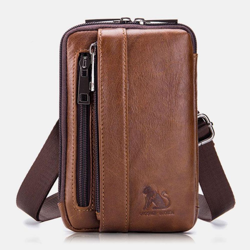 Mannen Echt Leer Multifunctioneel Vintage Casual 6.5 Inch Telefoon Heuptas Crossbody Tas Schoudertas