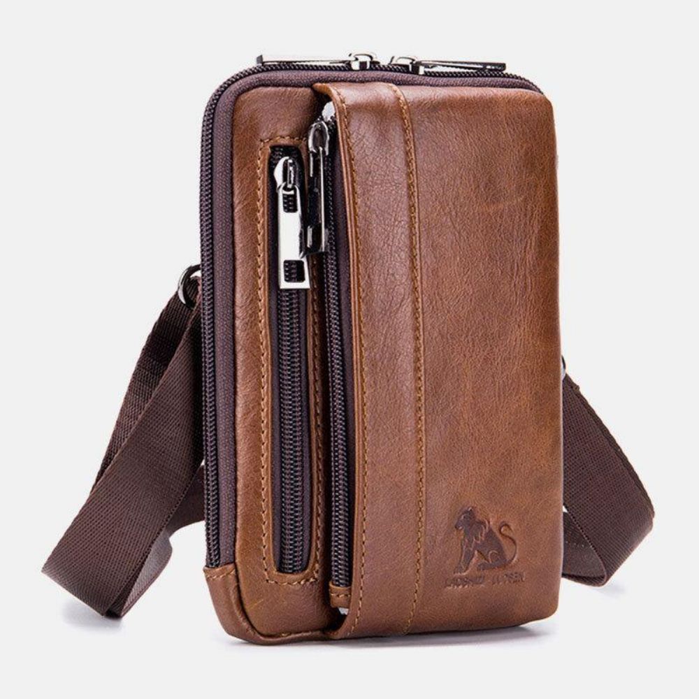 Mannen Echt Leer Multifunctioneel Vintage Casual 6.5 Inch Telefoon Heuptas Crossbody Tas Schoudertas