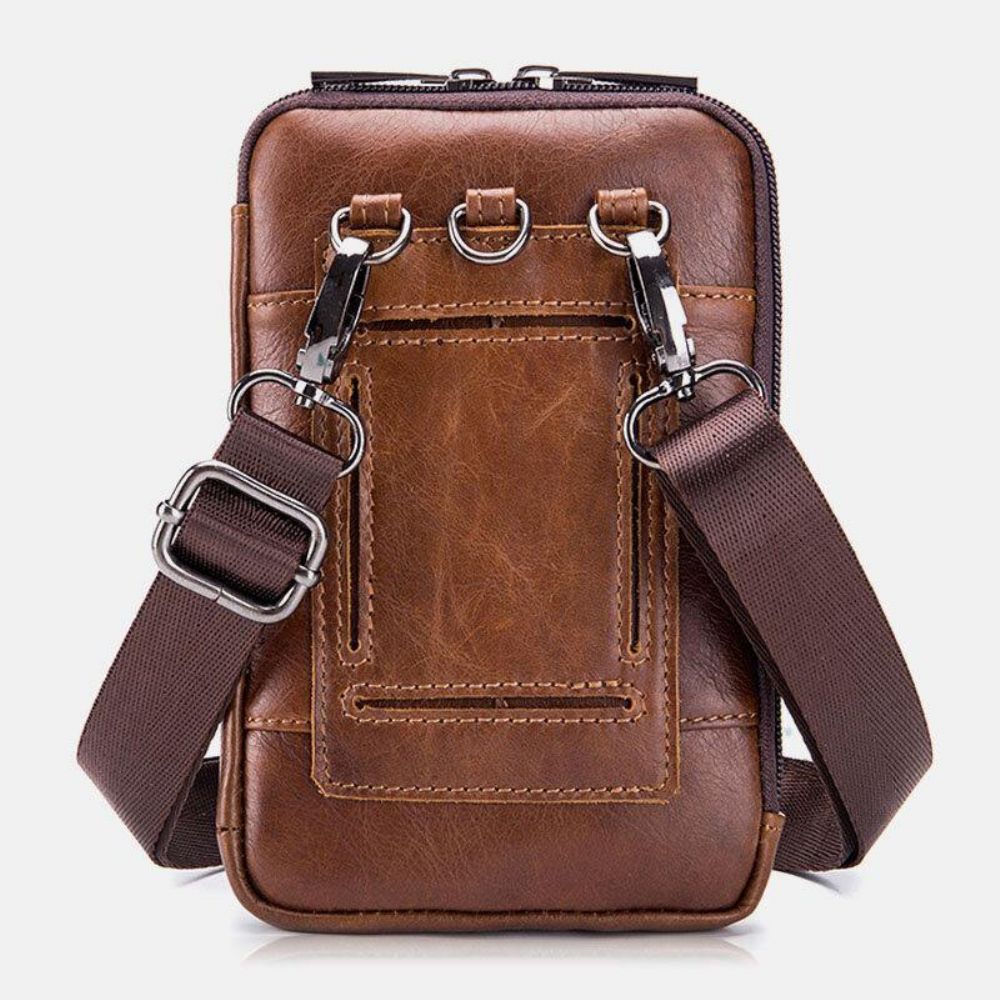 Mannen Echt Leer Multifunctioneel Vintage Casual 6.5 Inch Telefoon Heuptas Crossbody Tas Schoudertas