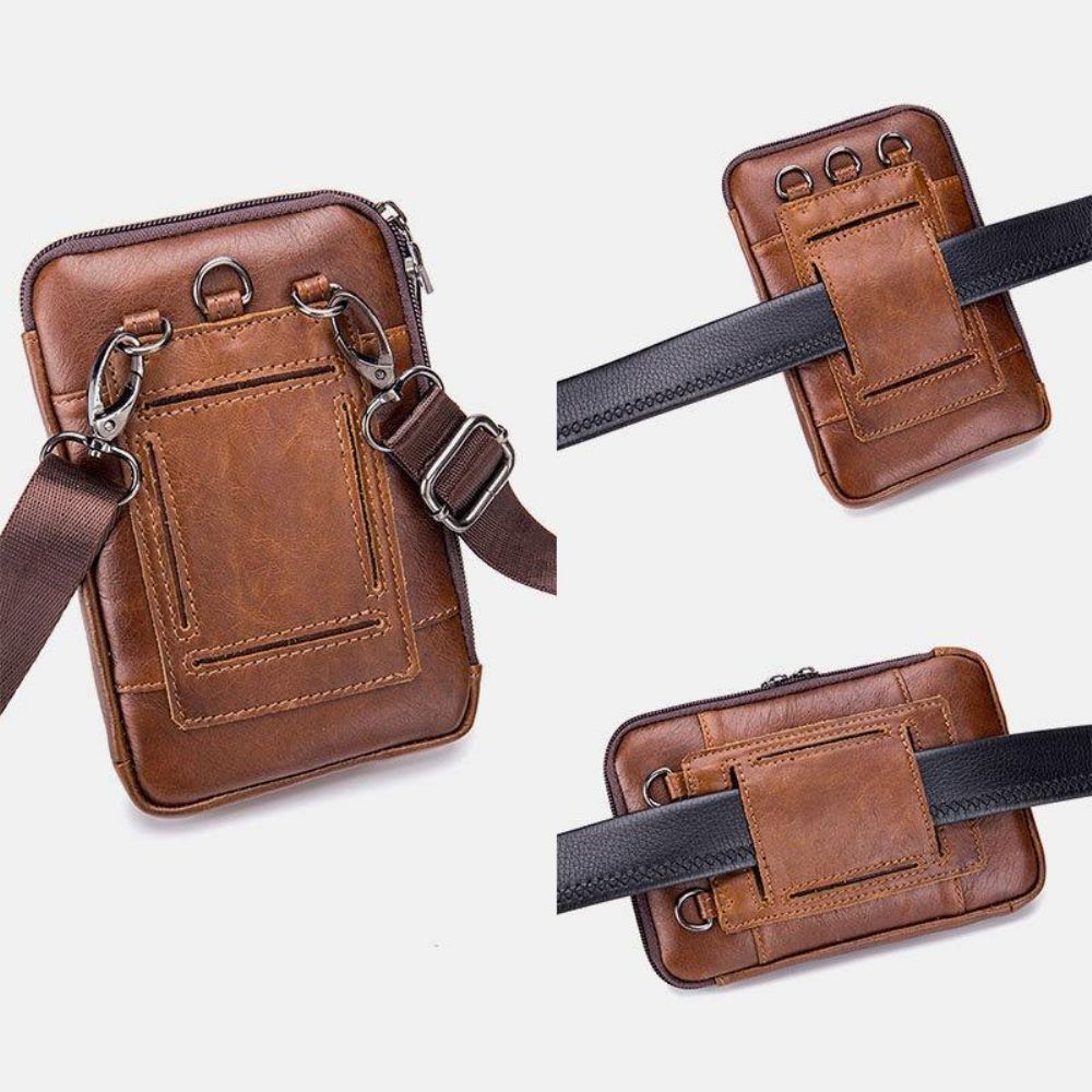 Mannen Echt Leer Multifunctioneel Vintage Casual 6.5 Inch Telefoon Heuptas Crossbody Tas Schoudertas