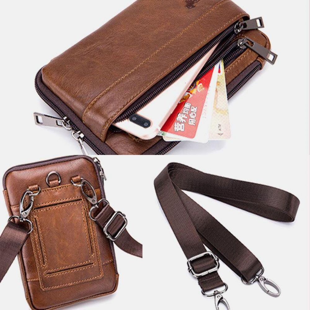 Mannen Echt Leer Multifunctioneel Vintage Casual 6.5 Inch Telefoon Heuptas Crossbody Tas Schoudertas