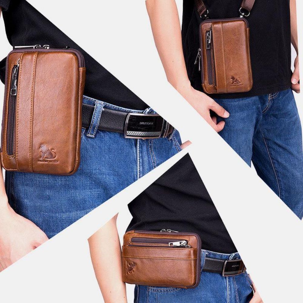 Mannen Echt Leer Multifunctioneel Vintage Casual 6.5 Inch Telefoon Heuptas Crossbody Tas Schoudertas