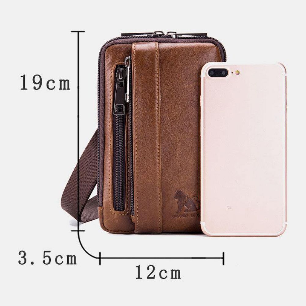 Mannen Echt Leer Multifunctioneel Vintage Casual 6.5 Inch Telefoon Heuptas Crossbody Tas Schoudertas