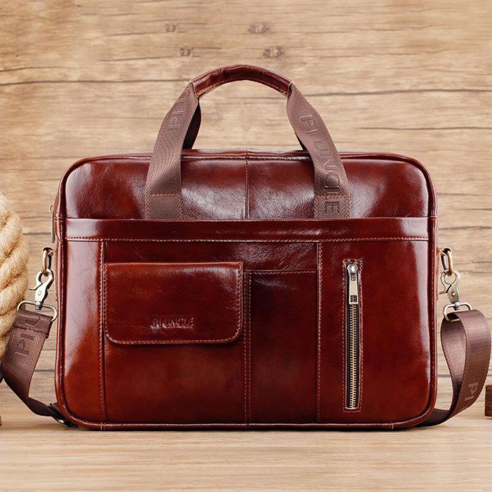 Mannen Echt Leer Multifunctionele Grote Capaciteit Multi-Pocket Crossbody Tas Schoudertas Handtas Messenger Aktetas