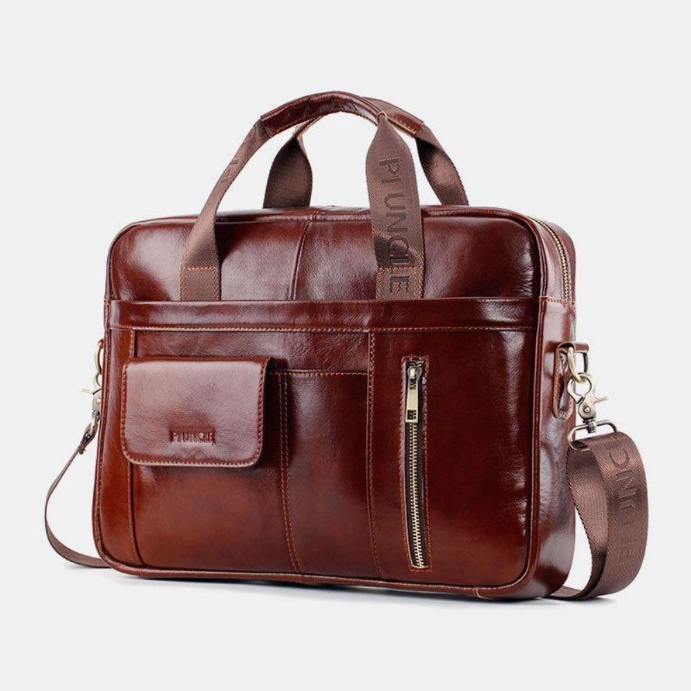 Mannen Echt Leer Multifunctionele Grote Capaciteit Multi-Pocket Crossbody Tas Schoudertas Handtas Messenger Aktetas