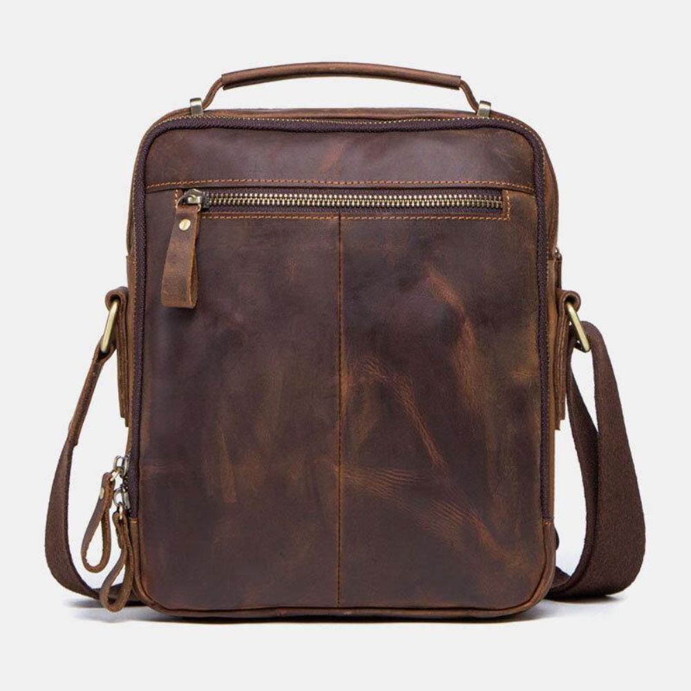 Mannen Echt Leer Multifunctionele Multi-Pocket Vintage Aktetassen Messenger Bag Crossbody Tas Handtas