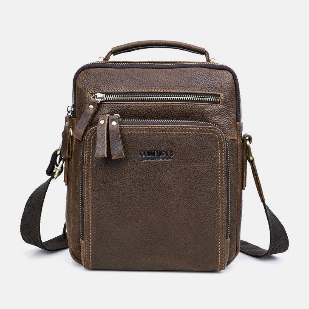 Mannen Echt Leer Multifunctionele Multi-Pocket Vintage Aktetassen Messenger Bag Crossbody Tas Handtas