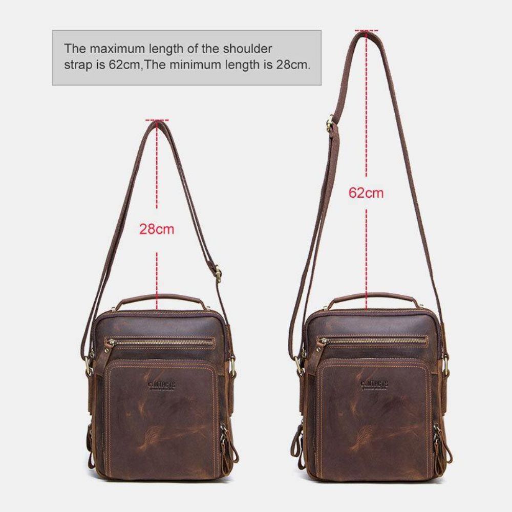 Mannen Echt Leer Multifunctionele Multi-Pocket Vintage Aktetassen Messenger Bag Crossbody Tas Handtas