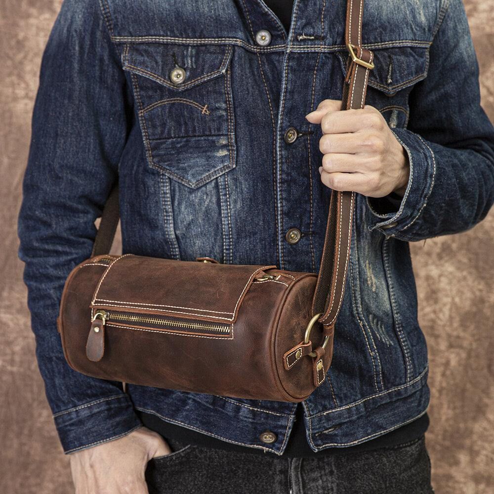 Mannen Echt Leer Retro Mode Verstelbare Crossbody Tas Schoudertas