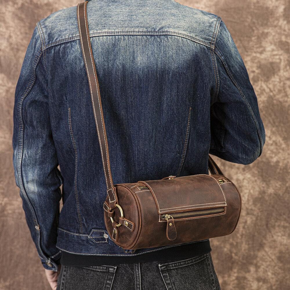 Mannen Echt Leer Retro Mode Verstelbare Crossbody Tas Schoudertas