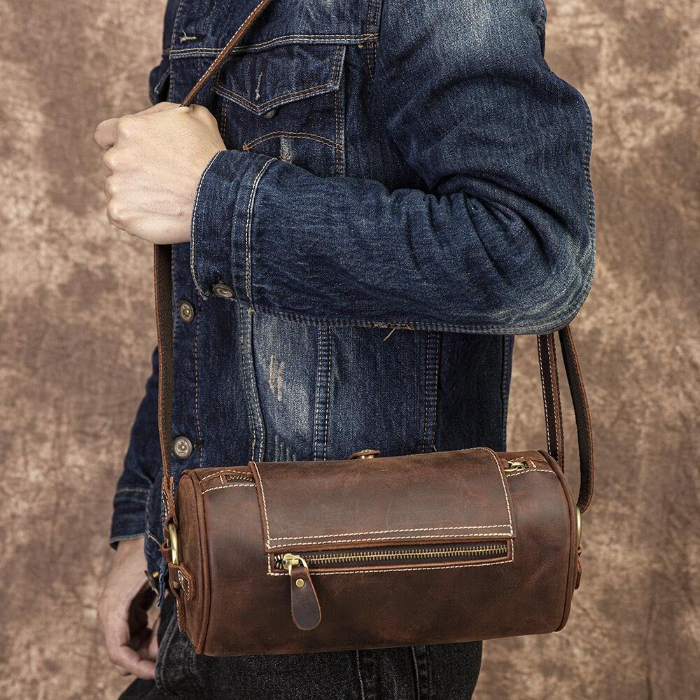 Mannen Echt Leer Retro Mode Verstelbare Crossbody Tas Schoudertas