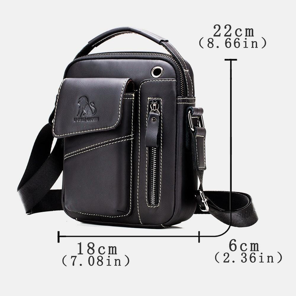 Mannen Echt Leer Slijtvaste Hoofdtelefoon Gat Multi-Pocket Vintage Crossbody Tas Schoudertas