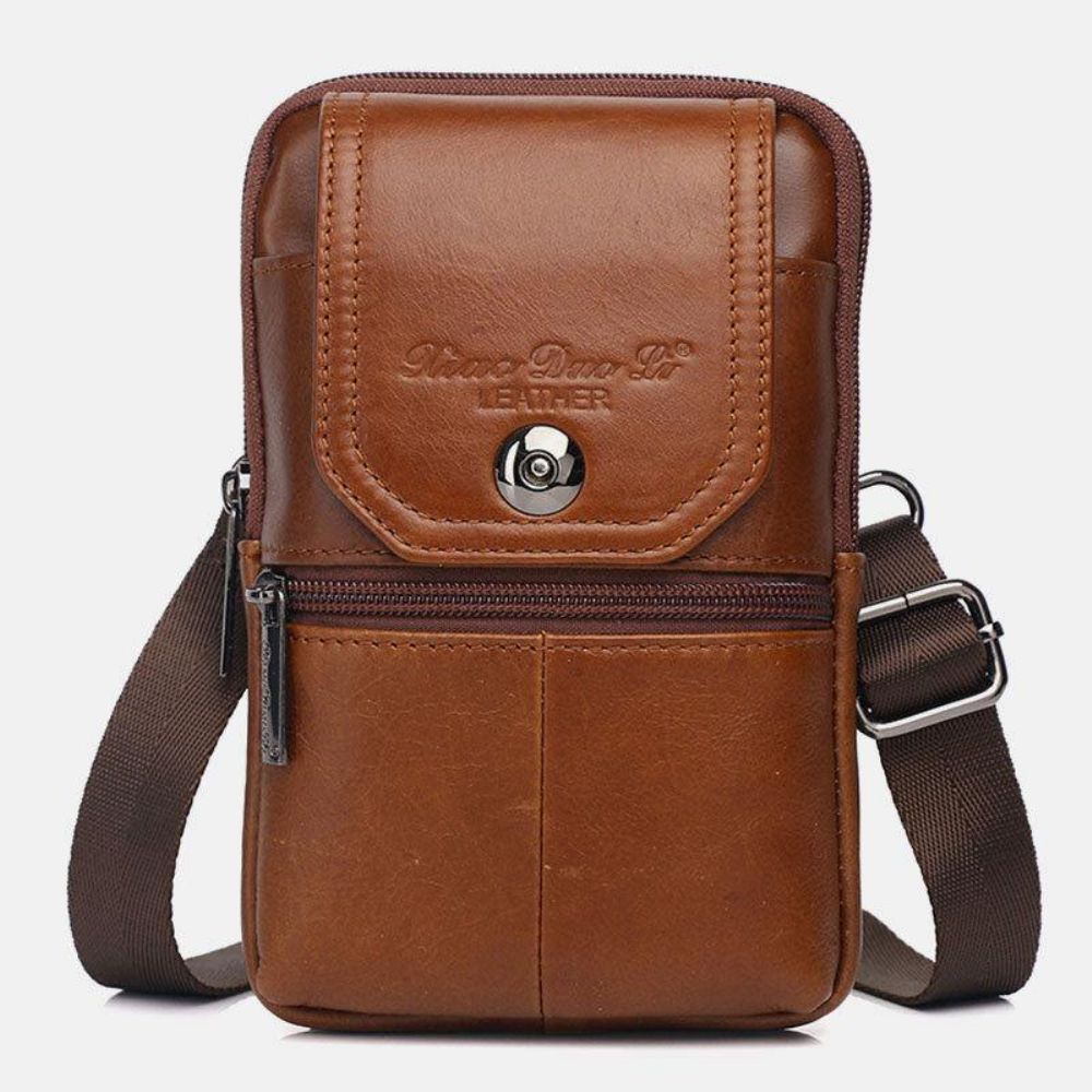 Mannen Echt Leer Vintage Multi-Kaartsleuf 6.5 Inch Mini Telefoon Tas Crossbody Tas Heuptas Koeienhuid Tas