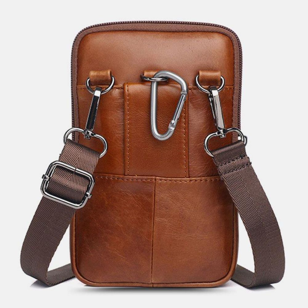 Mannen Echt Leer Vintage Multi-Kaartsleuf 6.5 Inch Mini Telefoon Tas Crossbody Tas Heuptas Koeienhuid Tas