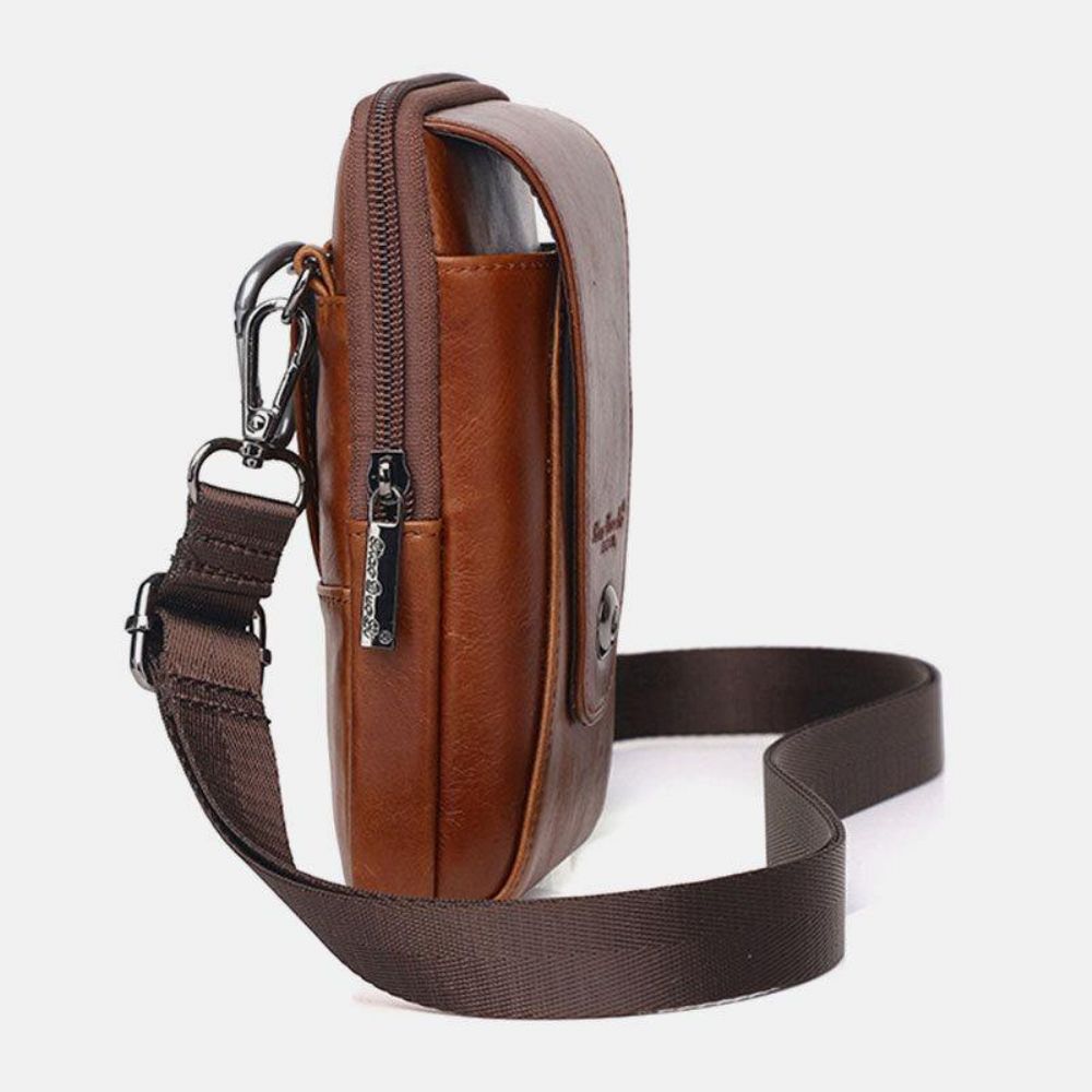 Mannen Echt Leer Vintage Multi-Kaartsleuf 6.5 Inch Mini Telefoon Tas Crossbody Tas Heuptas Koeienhuid Tas