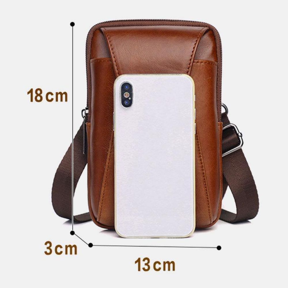 Mannen Echt Leer Vintage Multi-Kaartsleuf 6.5 Inch Mini Telefoon Tas Crossbody Tas Heuptas Koeienhuid Tas