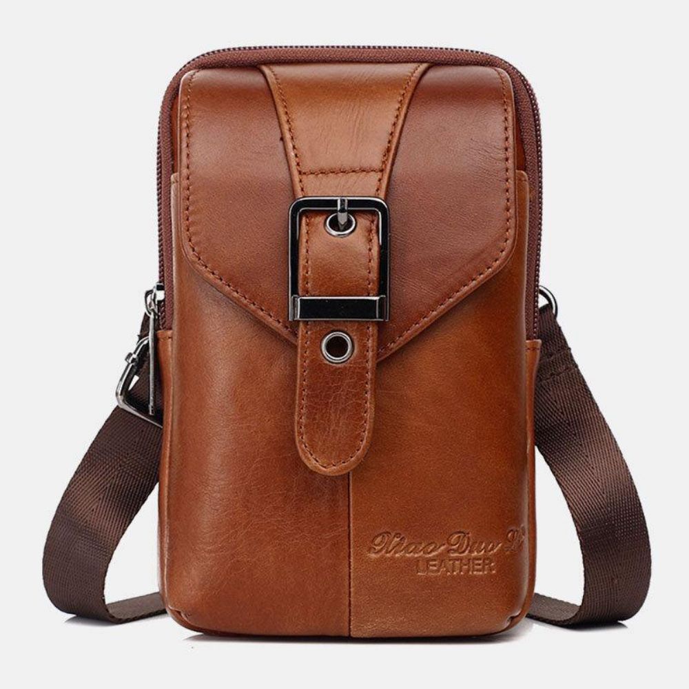 Mannen Echt Leer Vintage Multifunctionele 6.5 Inch Mini Telefoon Tas Crossbody Tas Heuptas Koeienhuid Tas