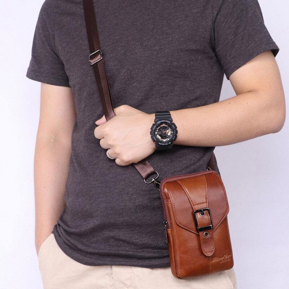 Mannen Echt Leer Vintage Multifunctionele 6.5 Inch Mini Telefoon Tas Crossbody Tas Heuptas Koeienhuid Tas